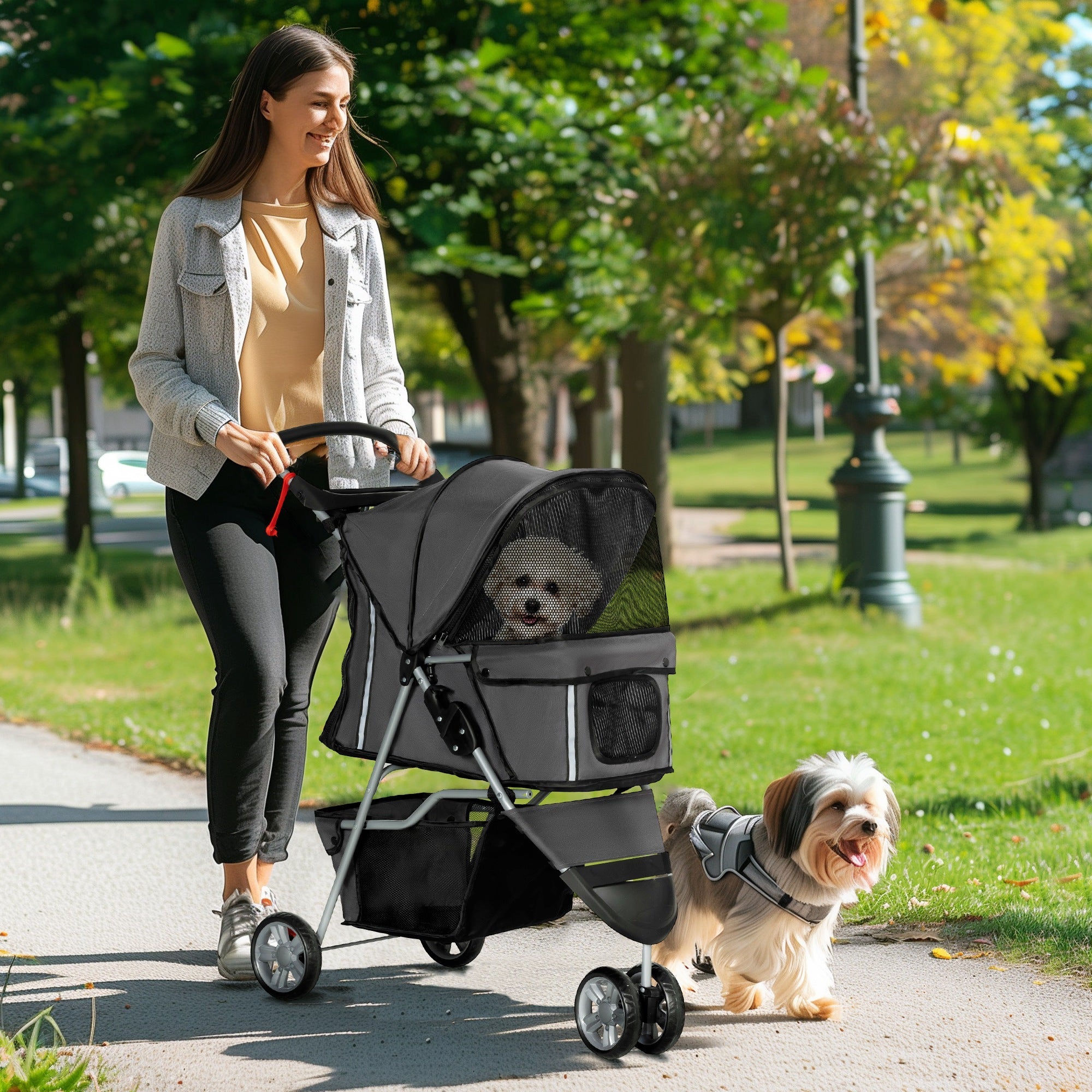 3 Wheel Pet Stroller for Small and Miniature Dogs, Charcoal Grey-1