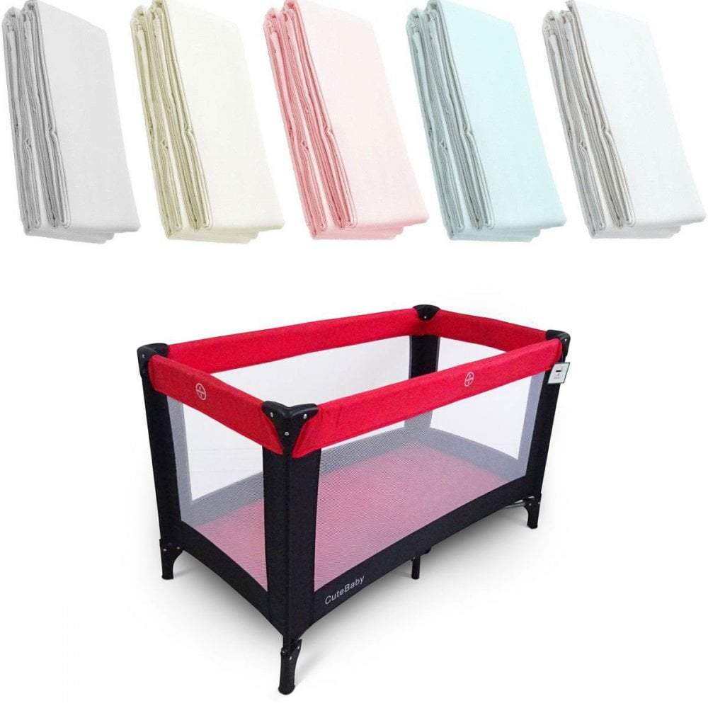 2x Travel Cot Fitted Sheet 100% Cotton 95x65cm-0