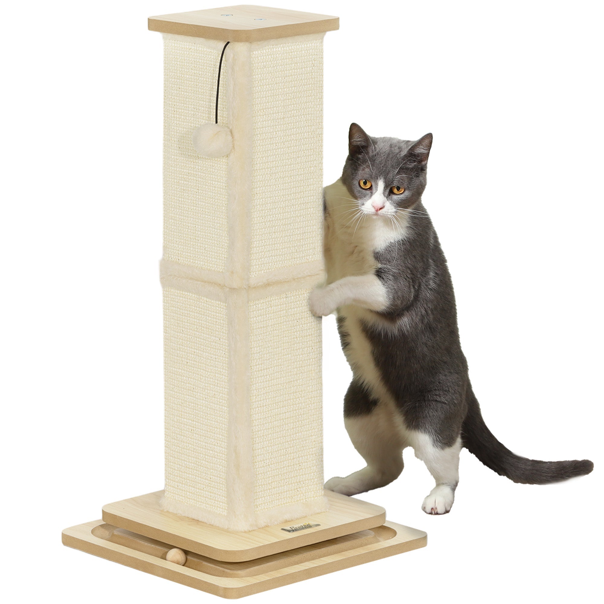 3-in-1 Cat Scratching Post, 67cm Cat Scratcher w/ Track Ball Toy, Oak Tone-0