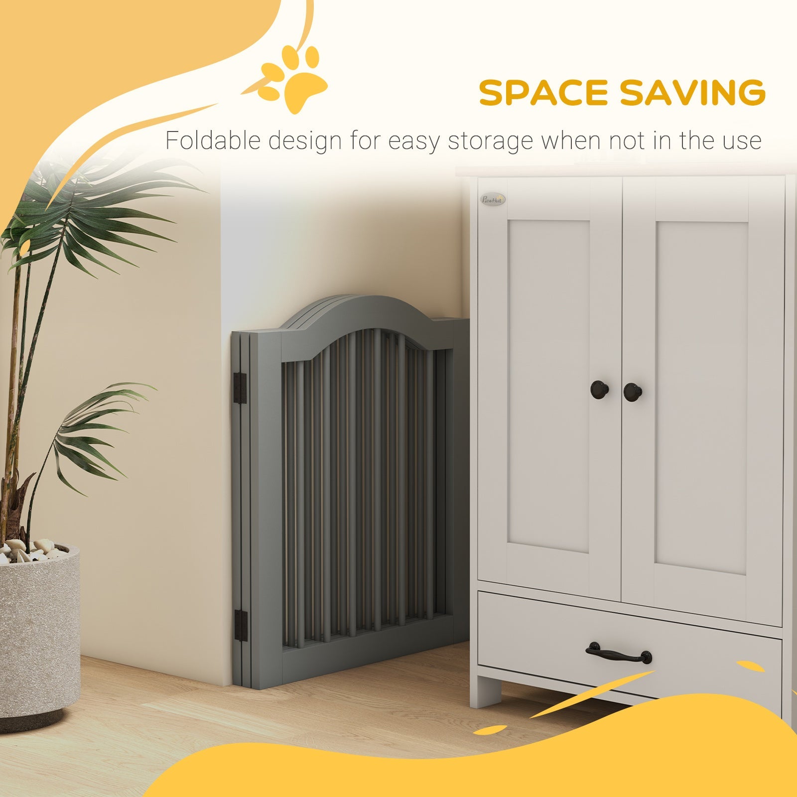3 Panels Dog Gate w/ Support Feet Fence Safety Barrier Freestanding Wood Light Grey-4