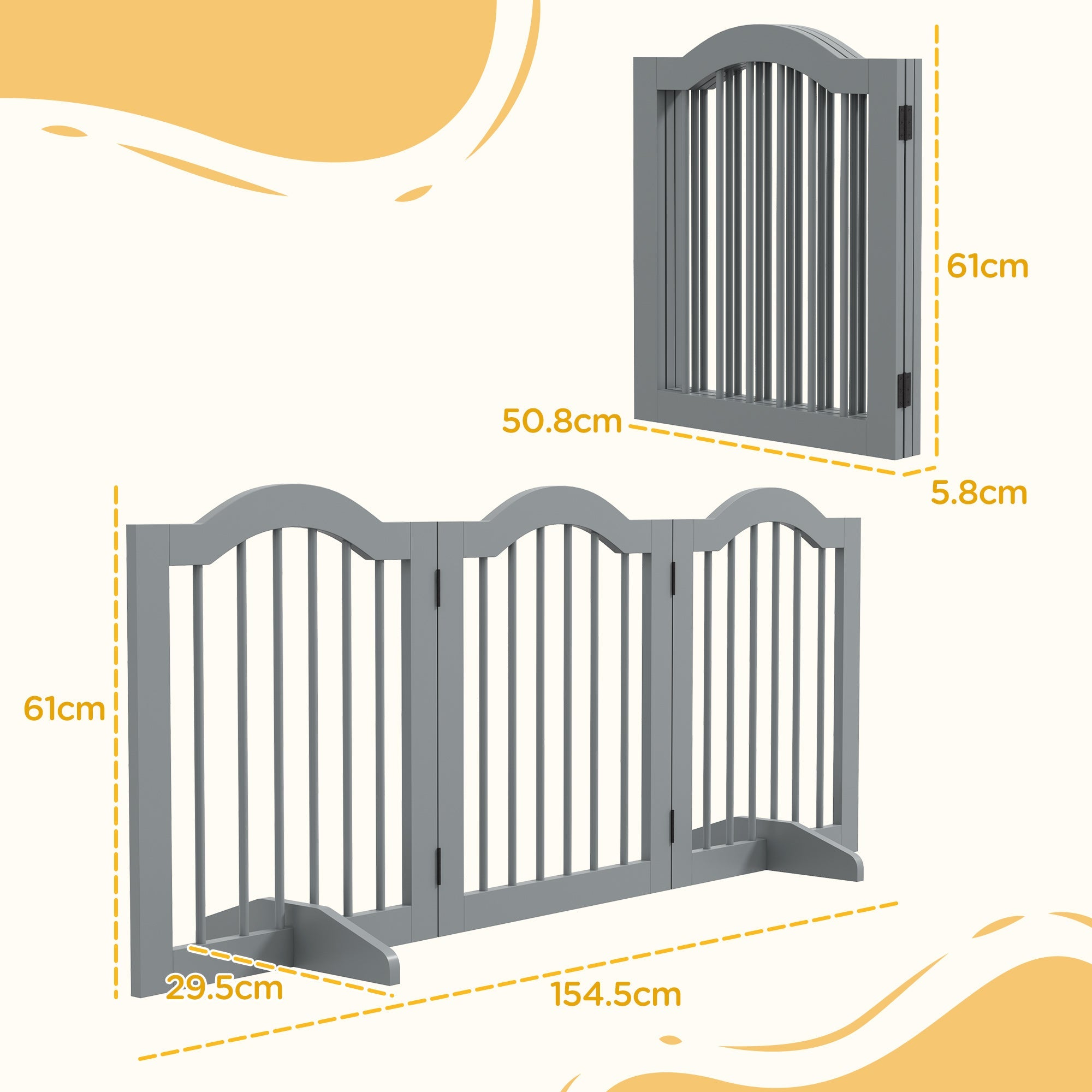 3 Panels Dog Gate w/ Support Feet Fence Safety Barrier Freestanding Wood Light Grey-2