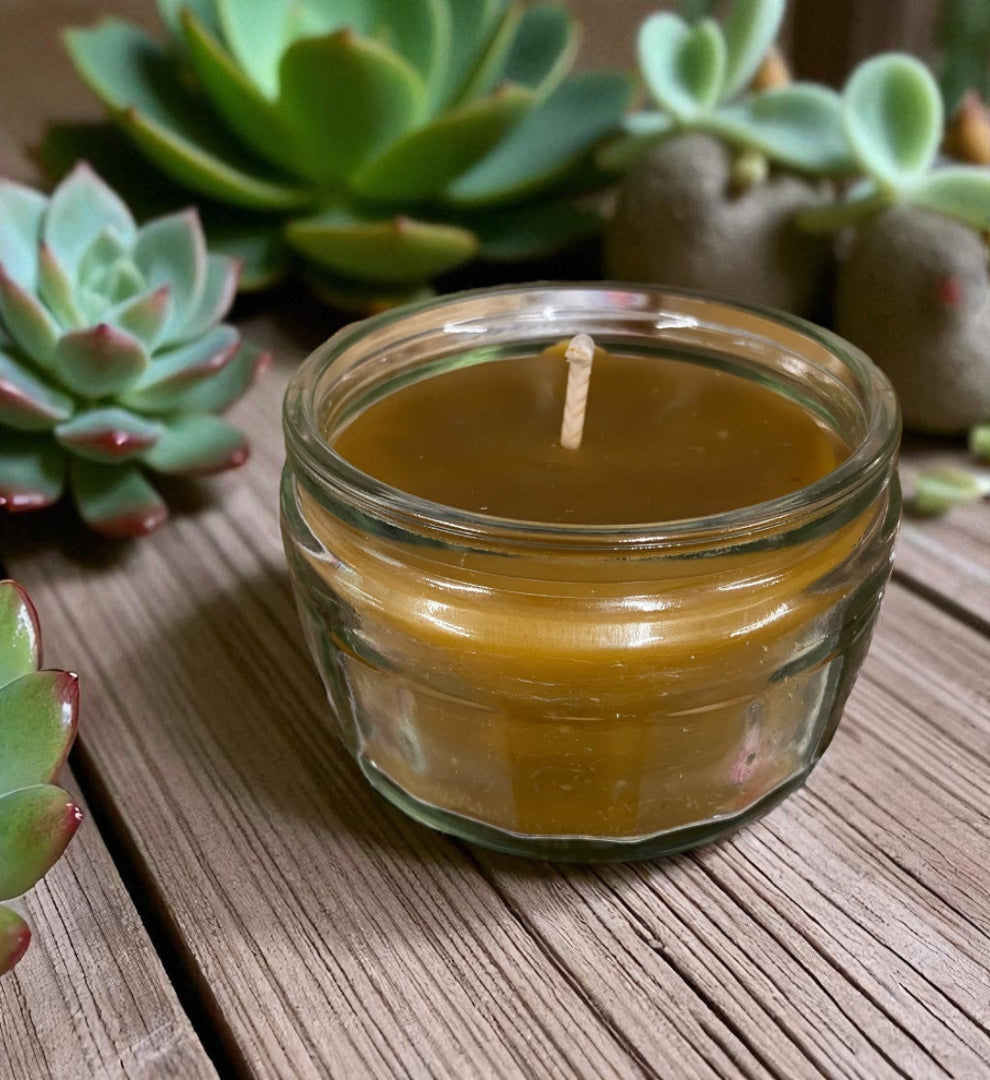 Pure Beeswax and Honey Candle in an Embossed Glass Jar 100ml-0