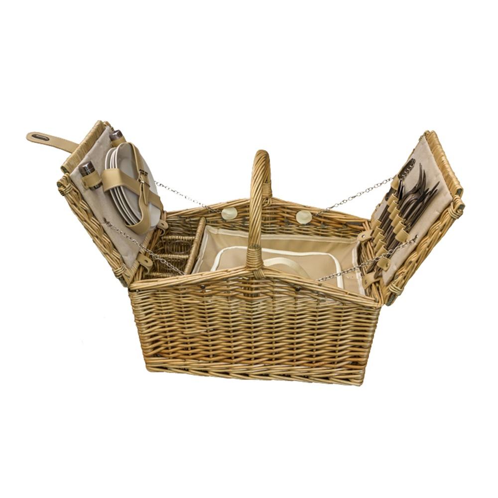 Butterfly Lidded 4 Person Fitted Farmhouse Wicker Picnic Basket-0