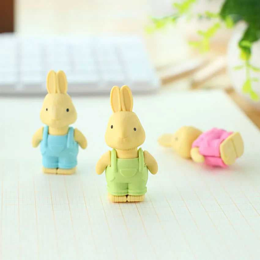 3D Kawaii Bib Pants Dressed Rabbit Eraser Rubber Pencil Erasers Non-Toxic Student Stationery School Rewards Office Supplies new-1