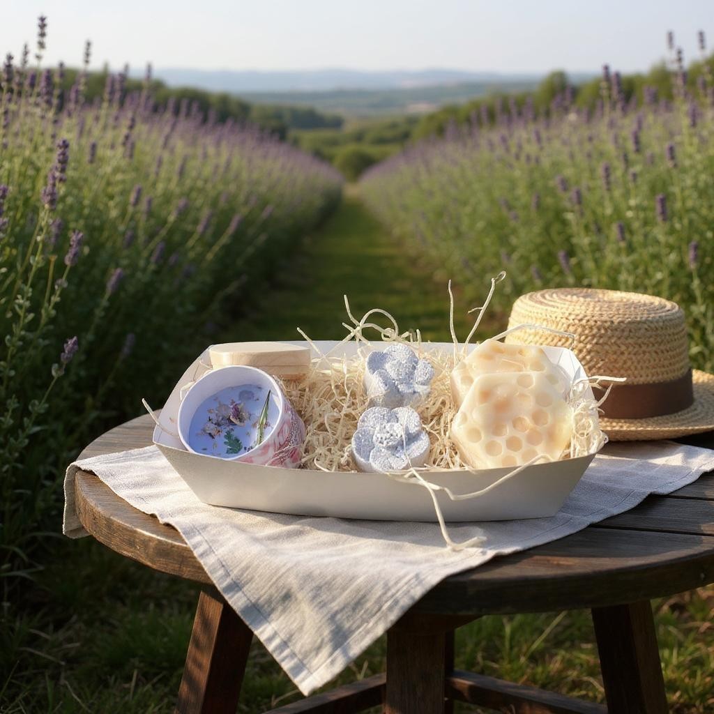 English Lavender Gift Set with Lavender and Lemon Oil Crystal Candle, 2 Honey and Shea Butter Soaps in Lavender and 2 Lavender Bath Bombs-0