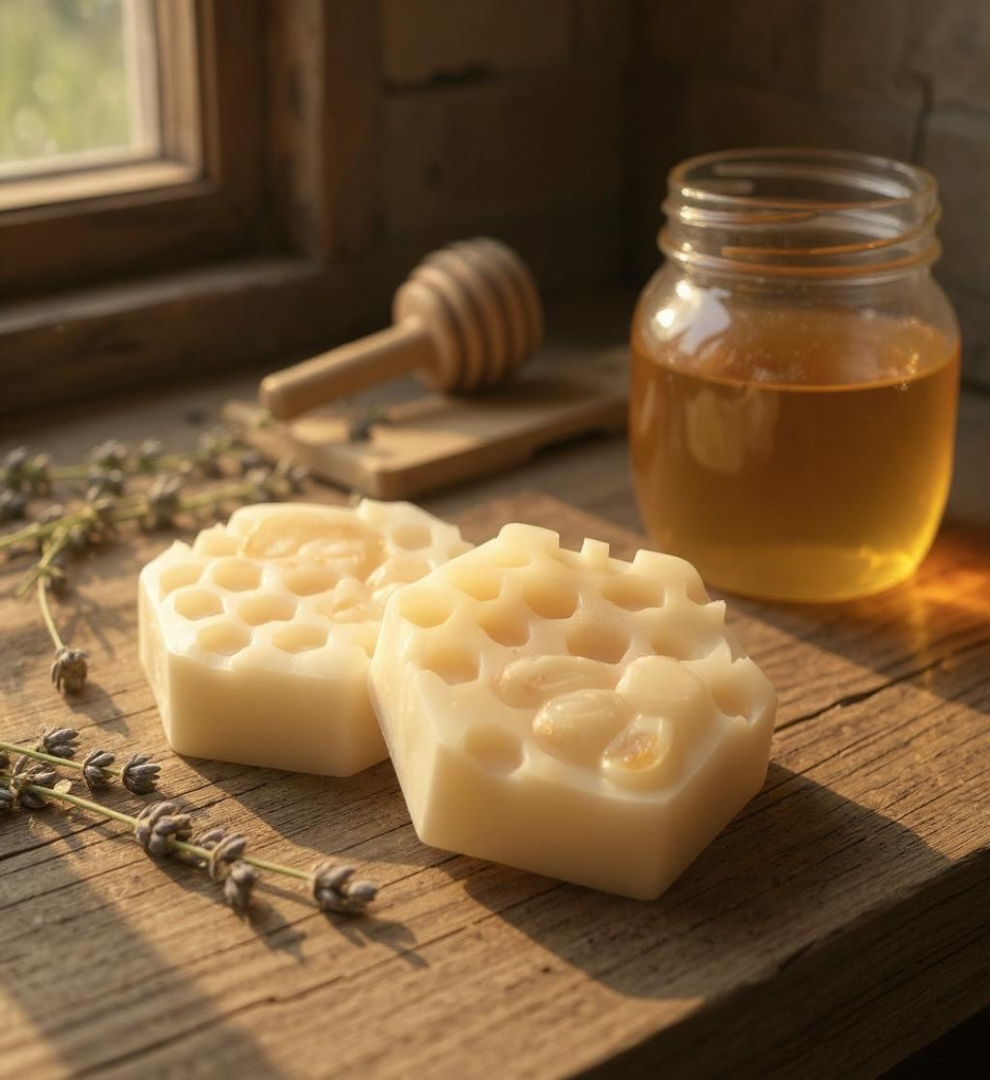 Honey and Shea Butter Soap in Peppermint and Lime Oils, Honey from our Hives-1