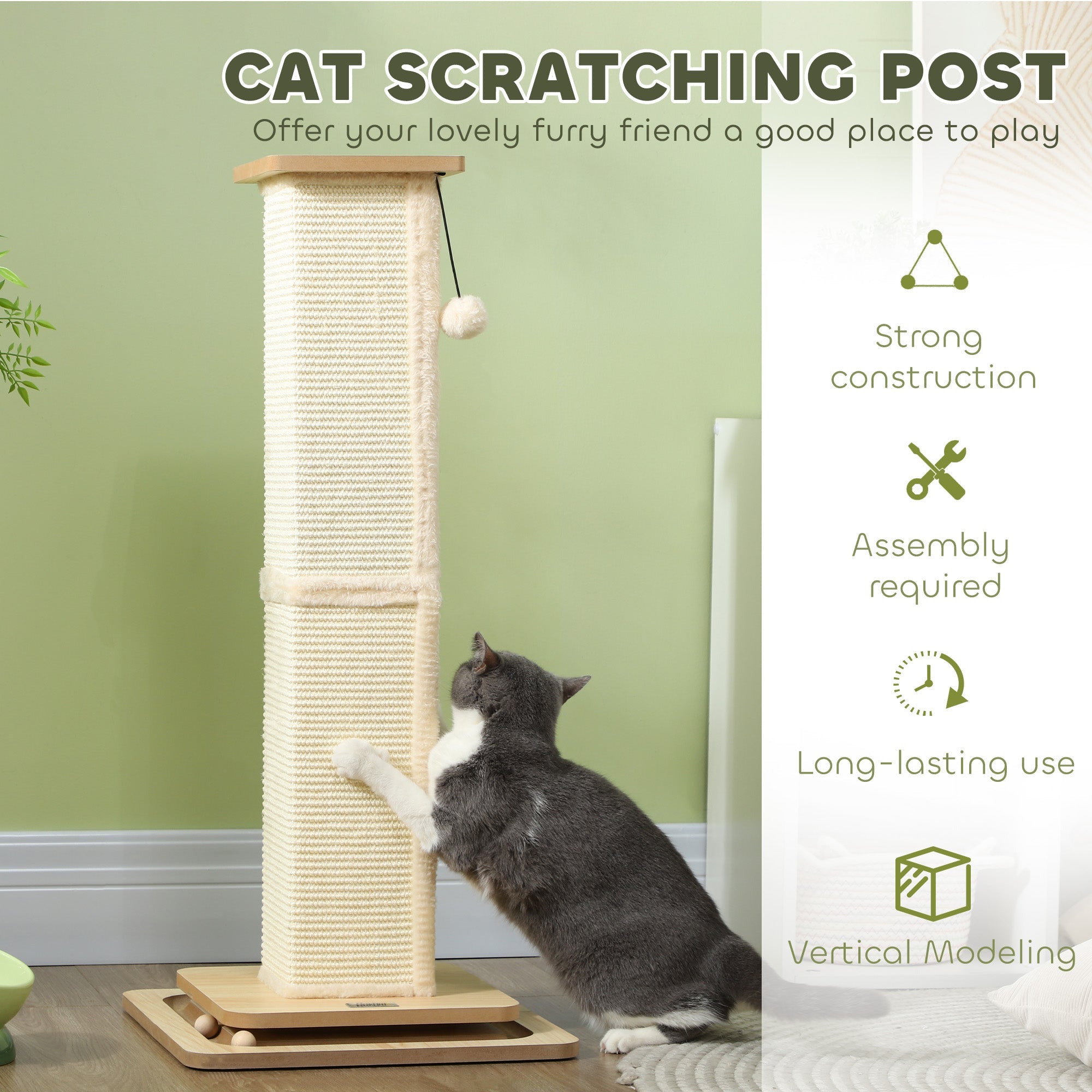 3-in-1 Cat Scratching Post, 87cm Cat Scratcher w/ Track Ball Toy, Oak Tone-4