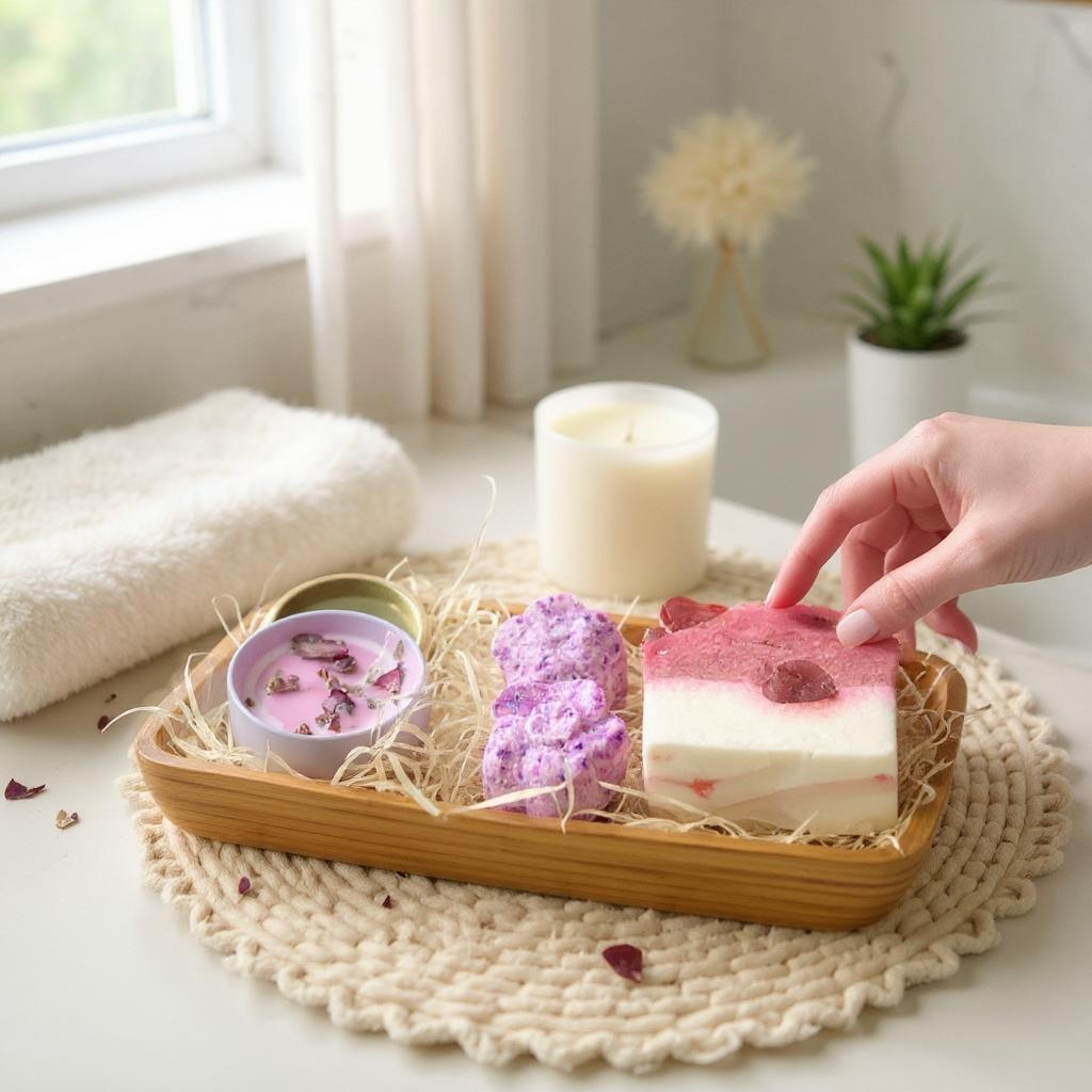 Its Coming up Roses, Rose Gift Set Inc English Rose Soap Slice, Rose and Pink Pepper Soy Wax Crystal Candle and Flower Shaped Bath Bombs-1