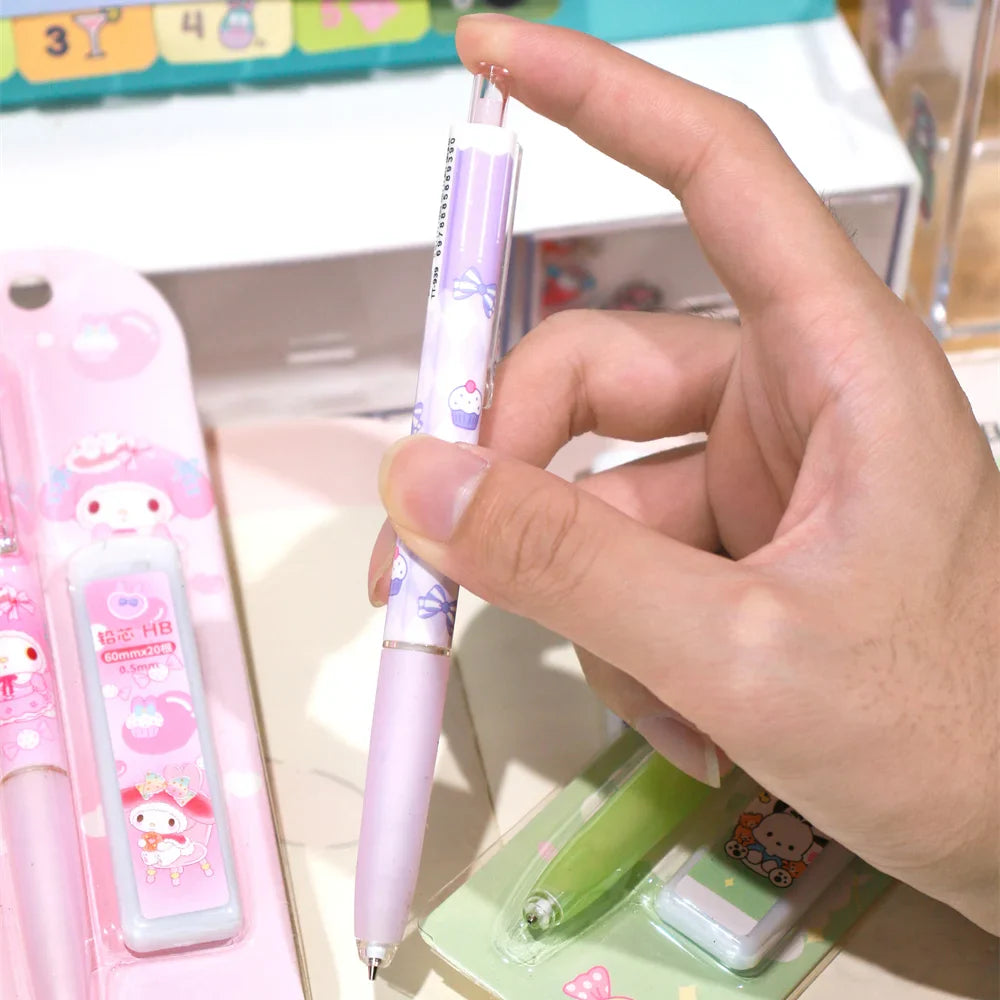 4Pcs/Set Sanrio Melody Mechanical Pencil 0.5mm Press Pencils Cute Kuromi Cinnamoroll Pochacco Pencil Students Stationery Gifts-1