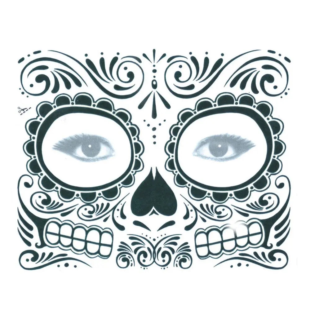 Pop Waterproof Skull Face Temporary Tattoo Stickers Day Of The Dead Facial Makeup Halloween Dress up-6