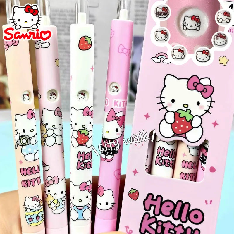 4Pcs Sanrio Hello Kitty Pen Gel Black Bullet Tip Cartoon 0.5mm  Ballpoint Pen School Office Supplies Stationery Accessories Gift-0