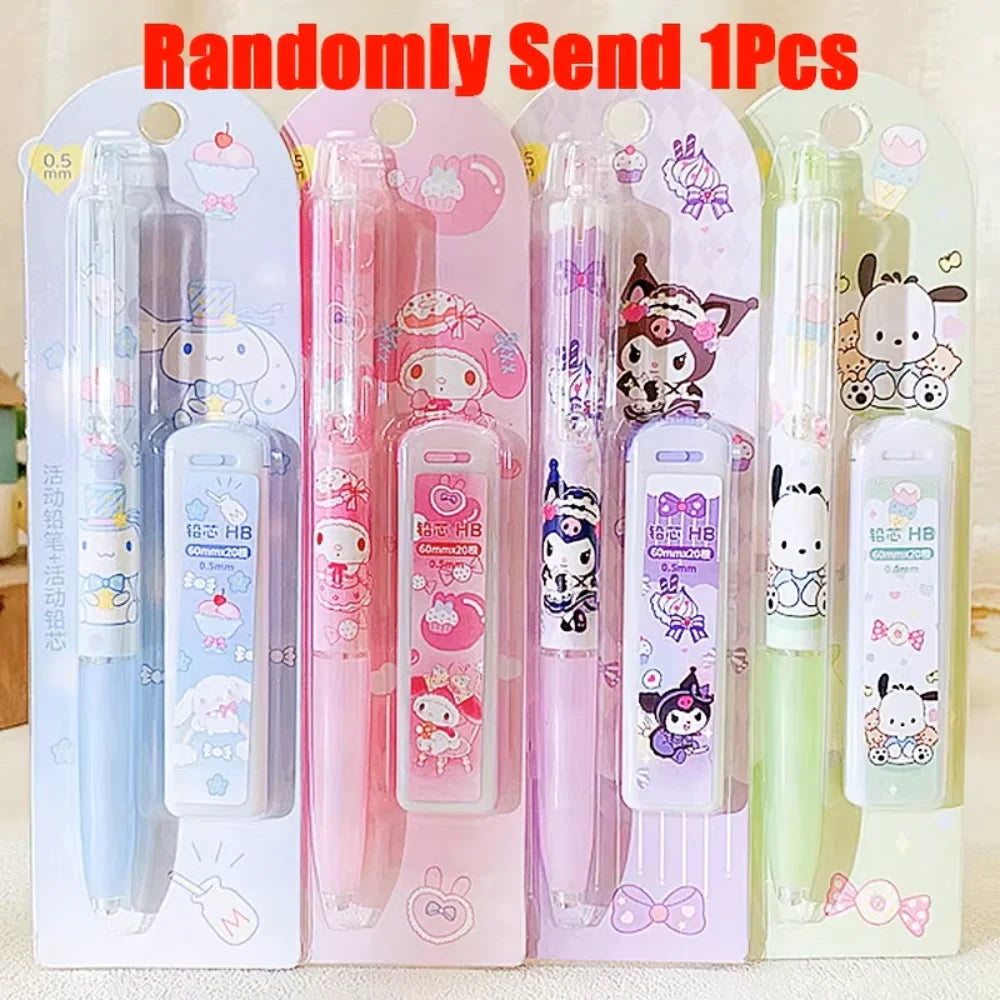 4Pcs/Set Sanrio Melody Mechanical Pencil 0.5mm Press Pencils Cute Kuromi Cinnamoroll Pochacco Pencil Students Stationery Gifts-6