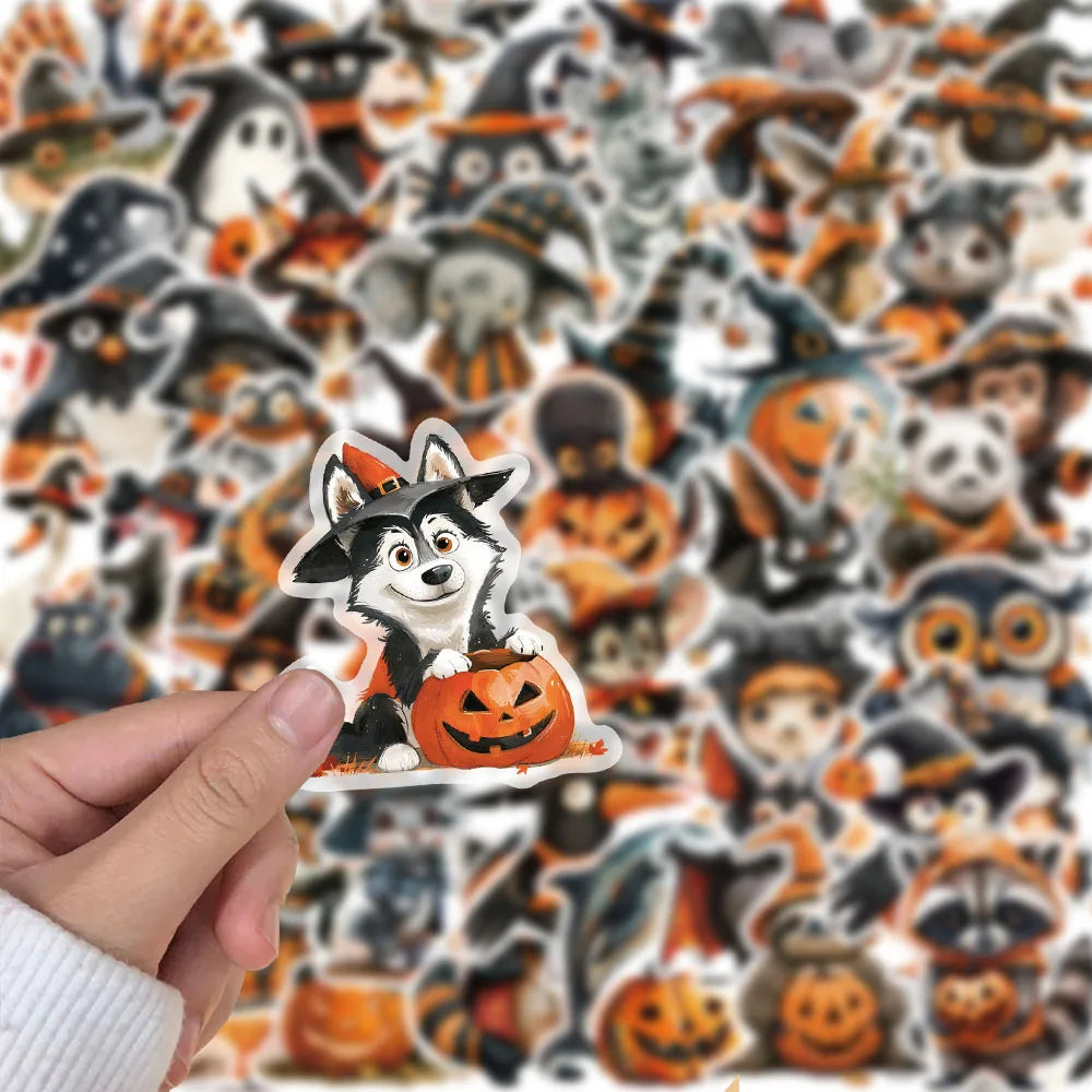 50PCS Cartoon Halloween Dress Up Pumpkin Head PET Plastic Stickers Laptop Phone Case Gift Decoration-2