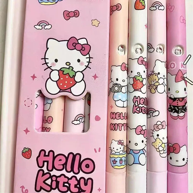 4Pcs Sanrio Hello Kitty Pen Gel Black Bullet Tip Cartoon 0.5mm  Ballpoint Pen School Office Supplies Stationery Accessories Gift-1