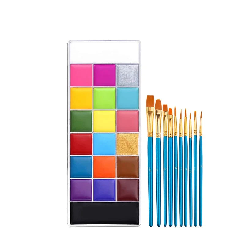 20 Color Sfx Children's Adult Painting Set Halloween Party Makeup Fancy Dress Beauty Palette Face Body Painting Oil and Brush-12