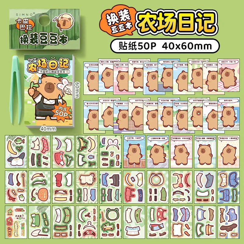 Capibala Dress Up Stickers Creative Four Seasons Scene Bean collection Sticker Children DIY Handmade Sticker Book-9