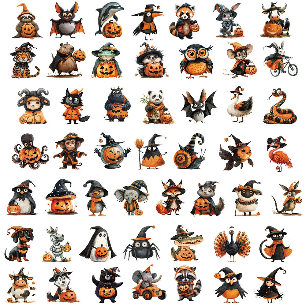 50PCS Cartoon Halloween Dress Up Pumpkin Head PET Plastic Stickers Laptop Phone Case Gift Decoration-3
