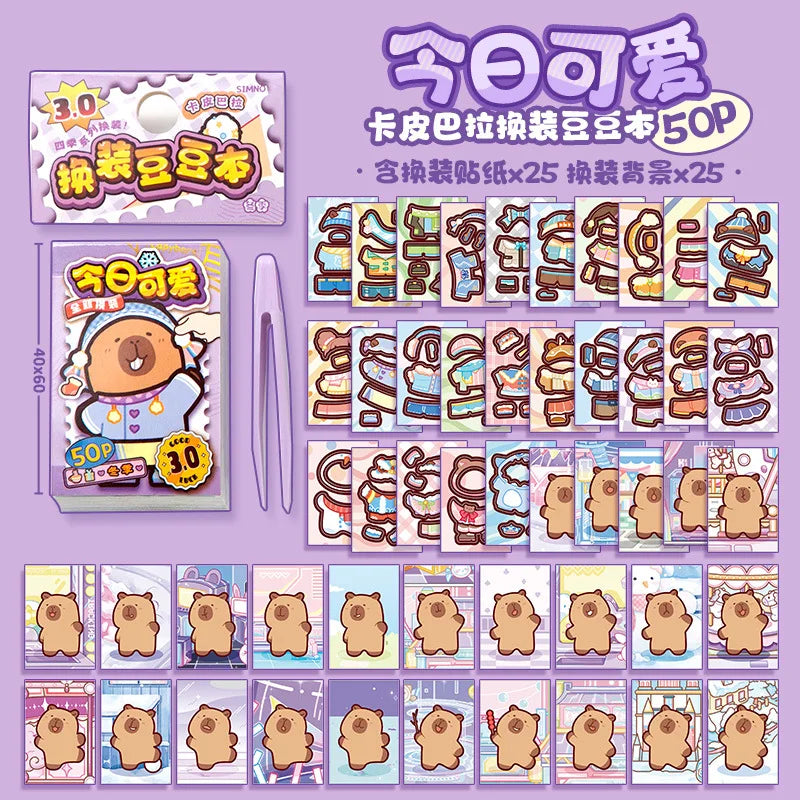 Capibala Dress Up Stickers Creative Four Seasons Scene Bean collection Sticker Children DIY Handmade Sticker Book-7