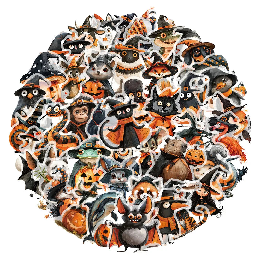 50PCS Cartoon Halloween Dress Up Pumpkin Head PET Plastic Stickers Laptop Phone Case Gift Decoration-0