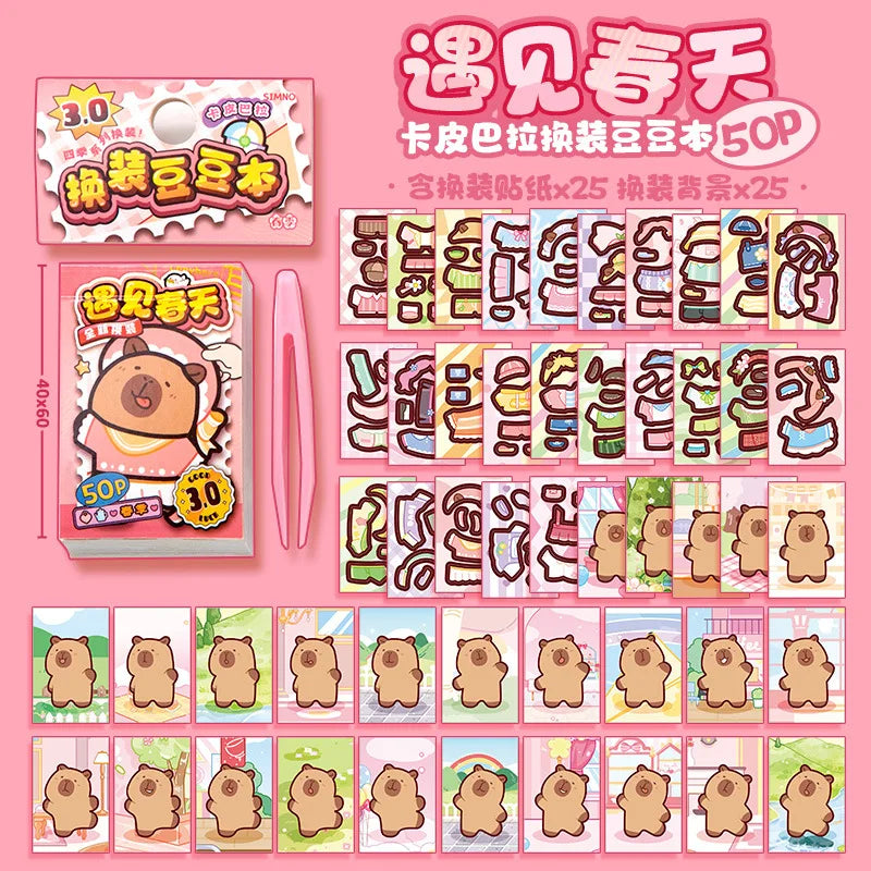 Capibala Dress Up Stickers Creative Four Seasons Scene Bean collection Sticker Children DIY Handmade Sticker Book-6