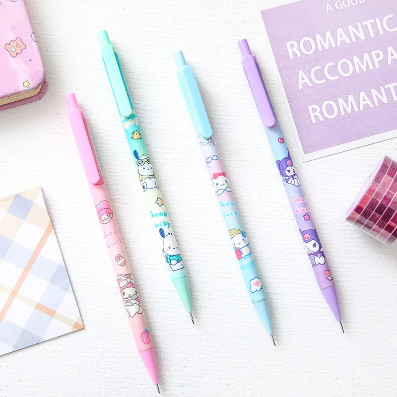 Sanrio Cartoon Mechanical Pencil 12pcs Kuromi Melody Pochacco Movable Pen  Primary School Student Stationery 0.5 Black-1