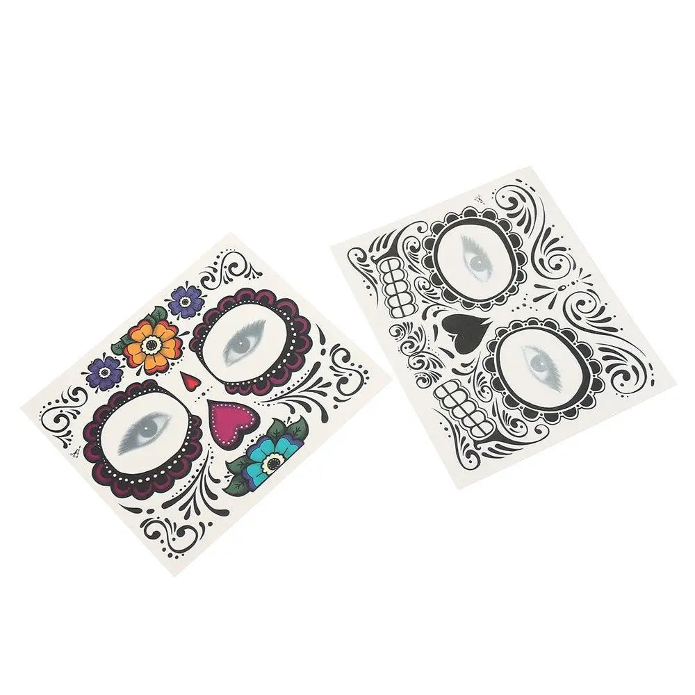 Pop Waterproof Skull Face Temporary Tattoo Stickers Day Of The Dead Facial Makeup Halloween Dress up-2