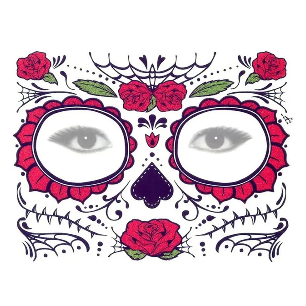 Pop Waterproof Skull Face Temporary Tattoo Stickers Day Of The Dead Facial Makeup Halloween Dress up-7