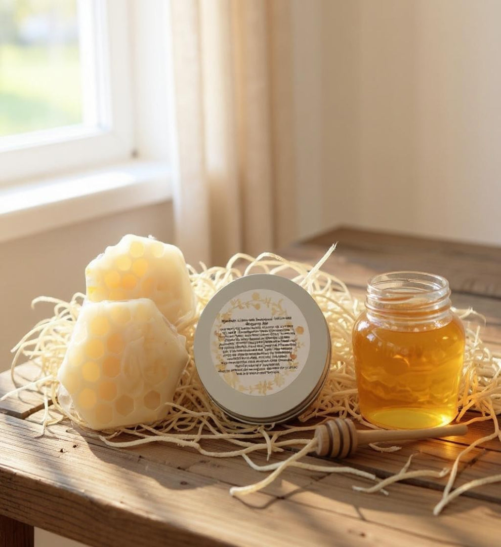 Handmade Honey Bee Gift Set with Raw Unpasteurised Honey, Drizzle, Essential Oil Balm and Honey and Shea SLS Free Soap-0