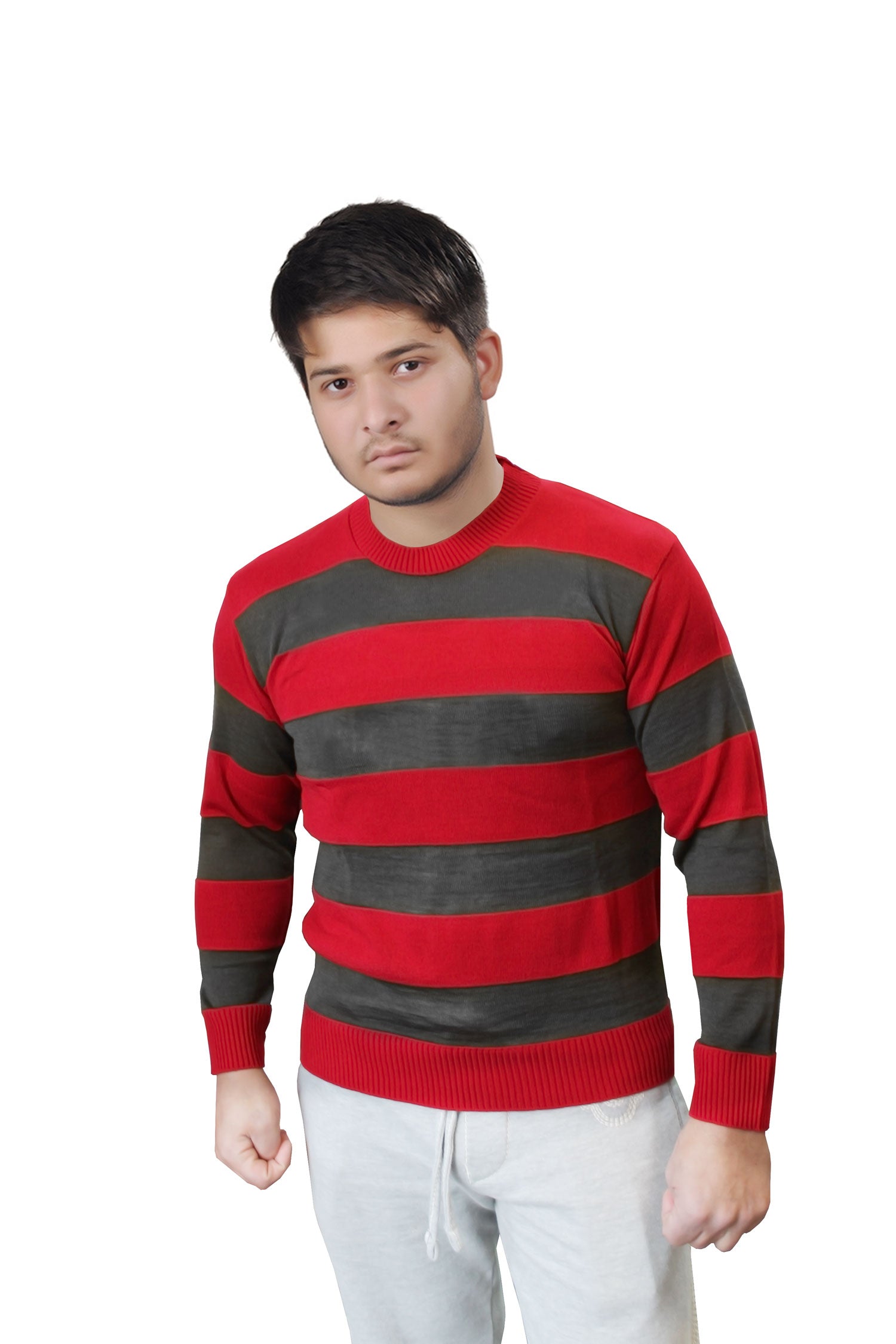 Wickedfun Women Men Red and Grey Stripe Knitted Jumper-0