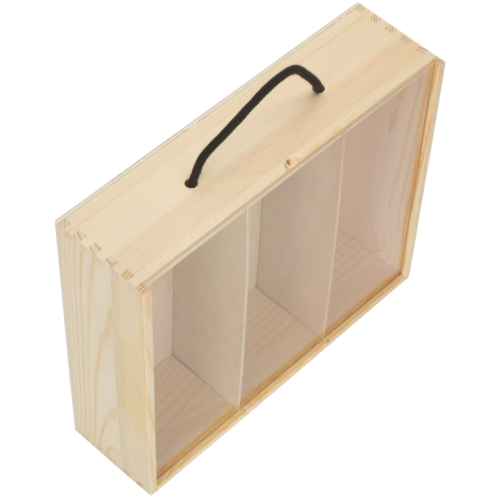 3 Beer Bottle Pinewood Carry Case with Acrylic Lid-1