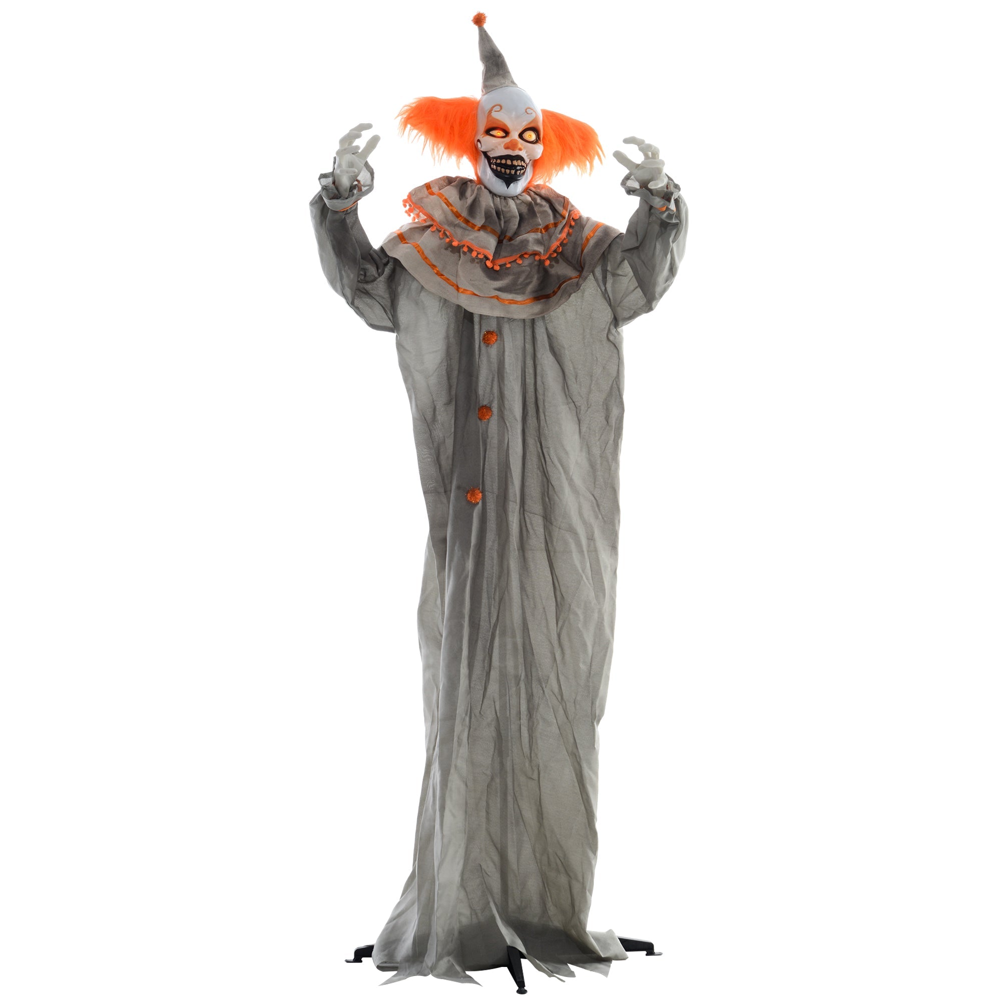 6' Orange Clown Halloween Animatronic, with Glowing Eyes-0