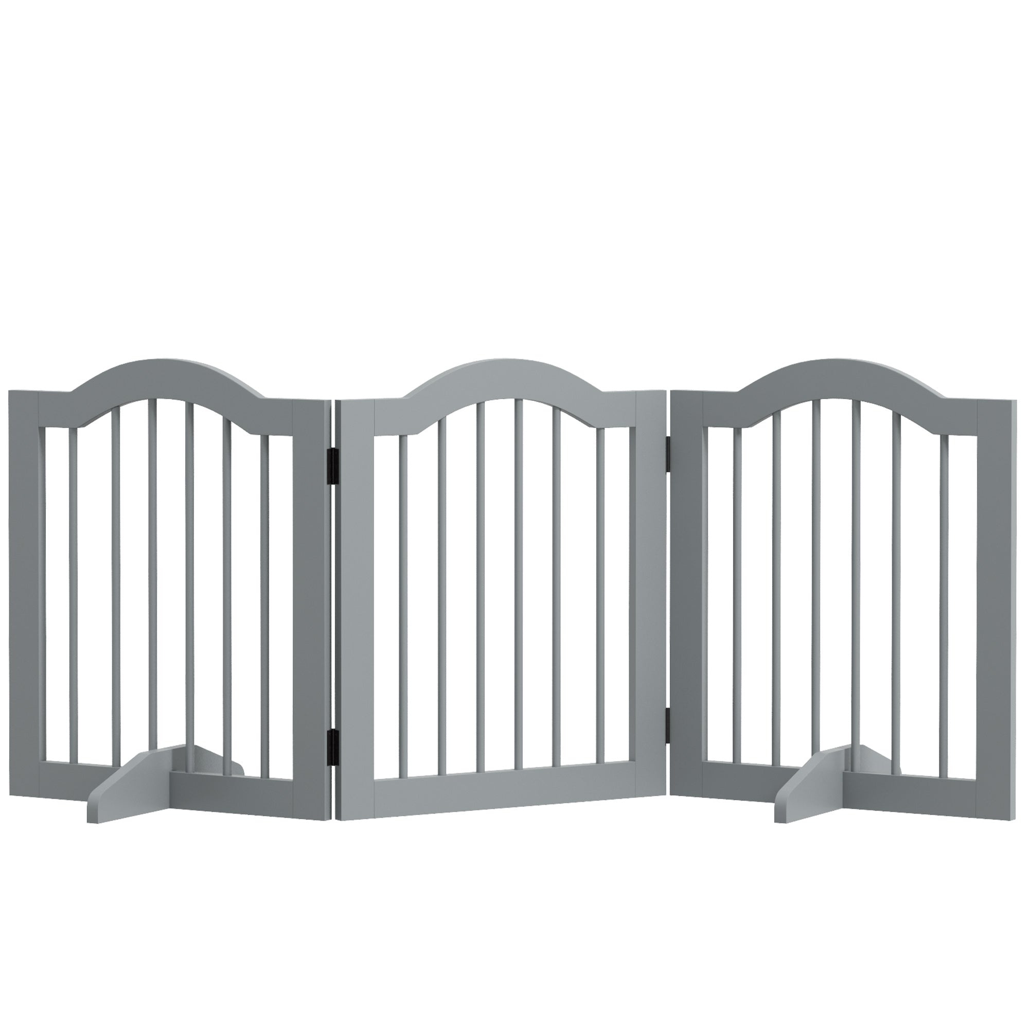 3 Panels Dog Gate w/ Support Feet Fence Safety Barrier Freestanding Wood Light Grey-0