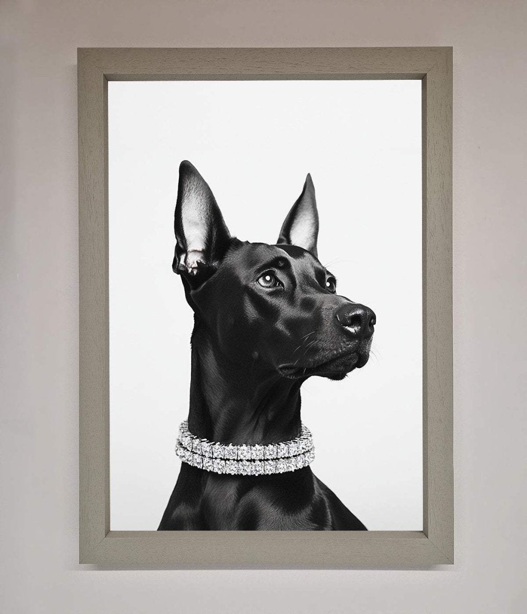 Black Doberman Diamond Neckless Framed Poster-3