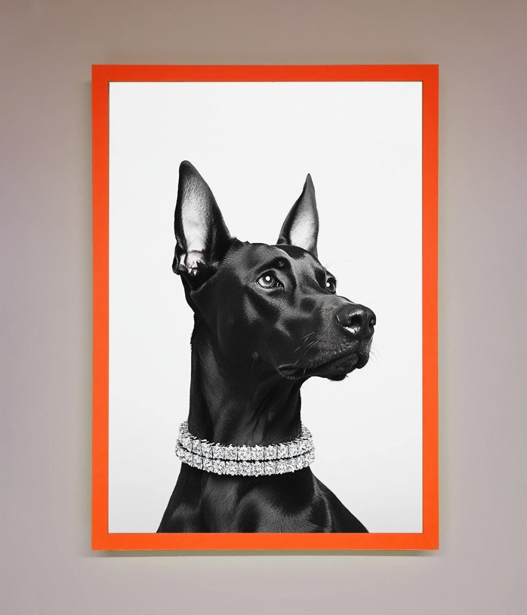 Black Doberman Diamond Neckless Framed Poster-10