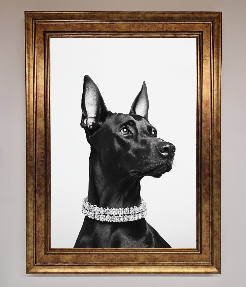 Black Doberman Diamond Neckless Framed Poster-6