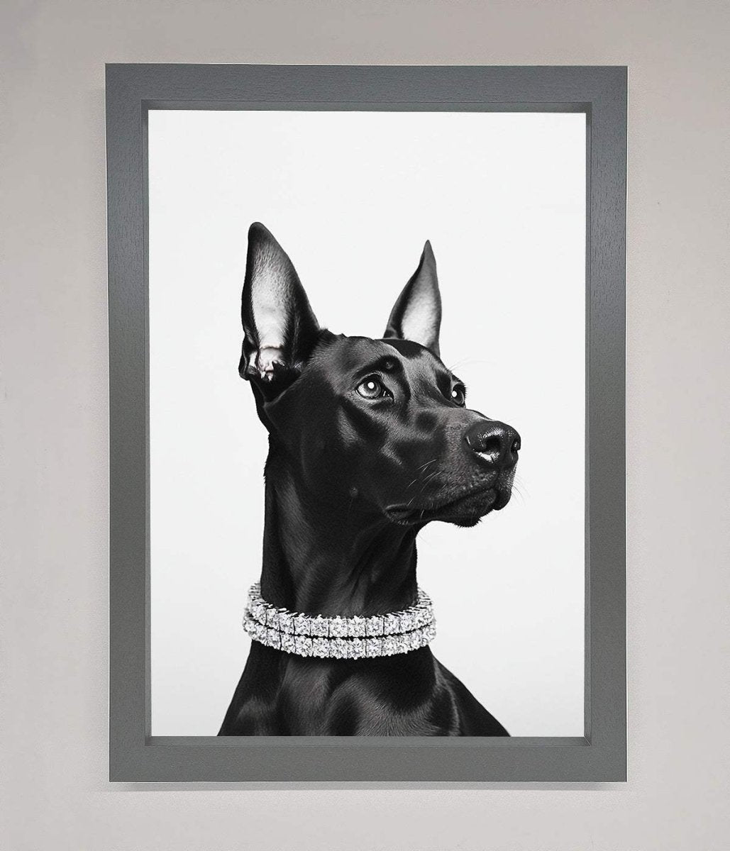 Black Doberman Diamond Neckless Framed Poster-4