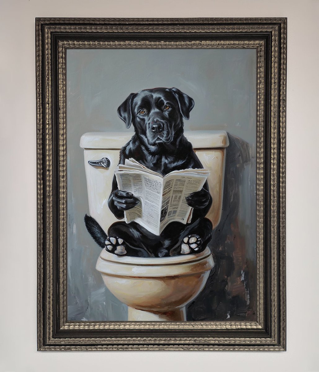 Black Lab On The Toilet Framed Poster-8