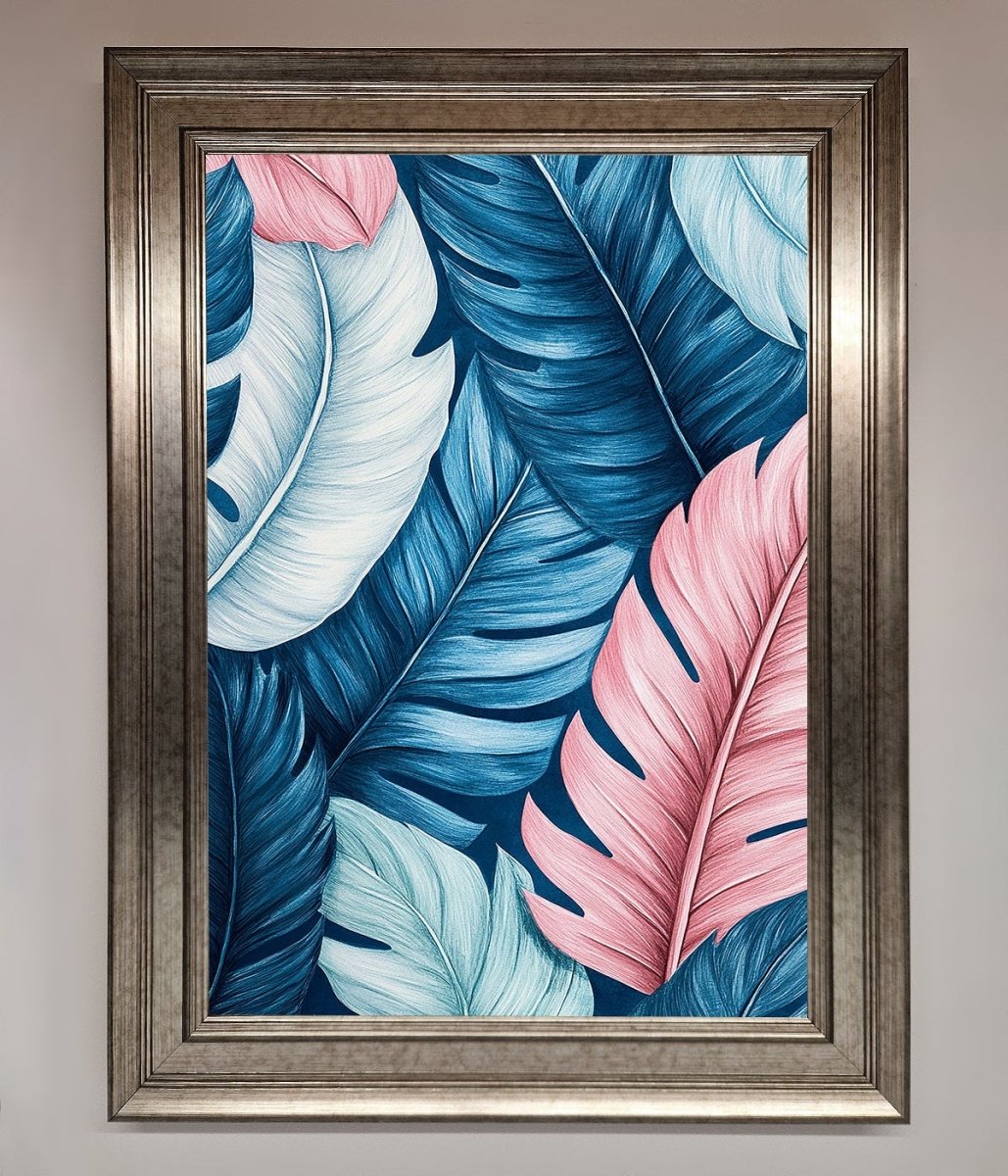 Blue And Pink Feathers Abstract Framed Print-5