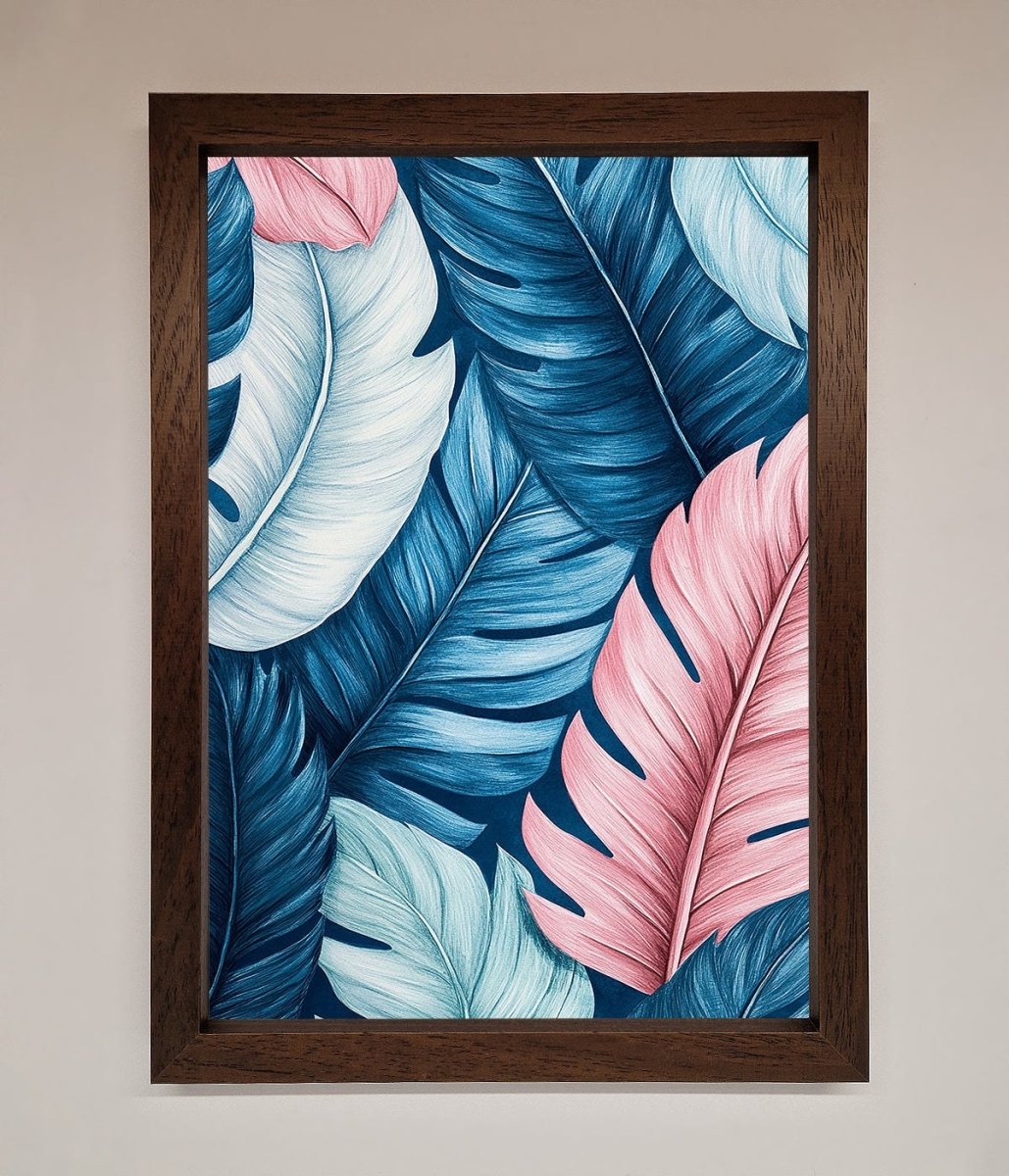 Blue And Pink Feathers Abstract Framed Print-4