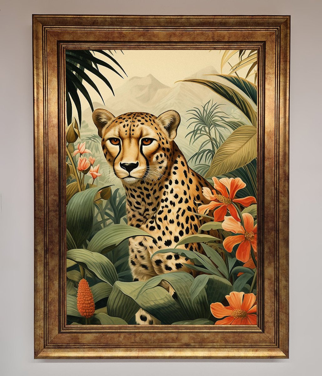 Cheetah In Flowers Framed Wall Art-13