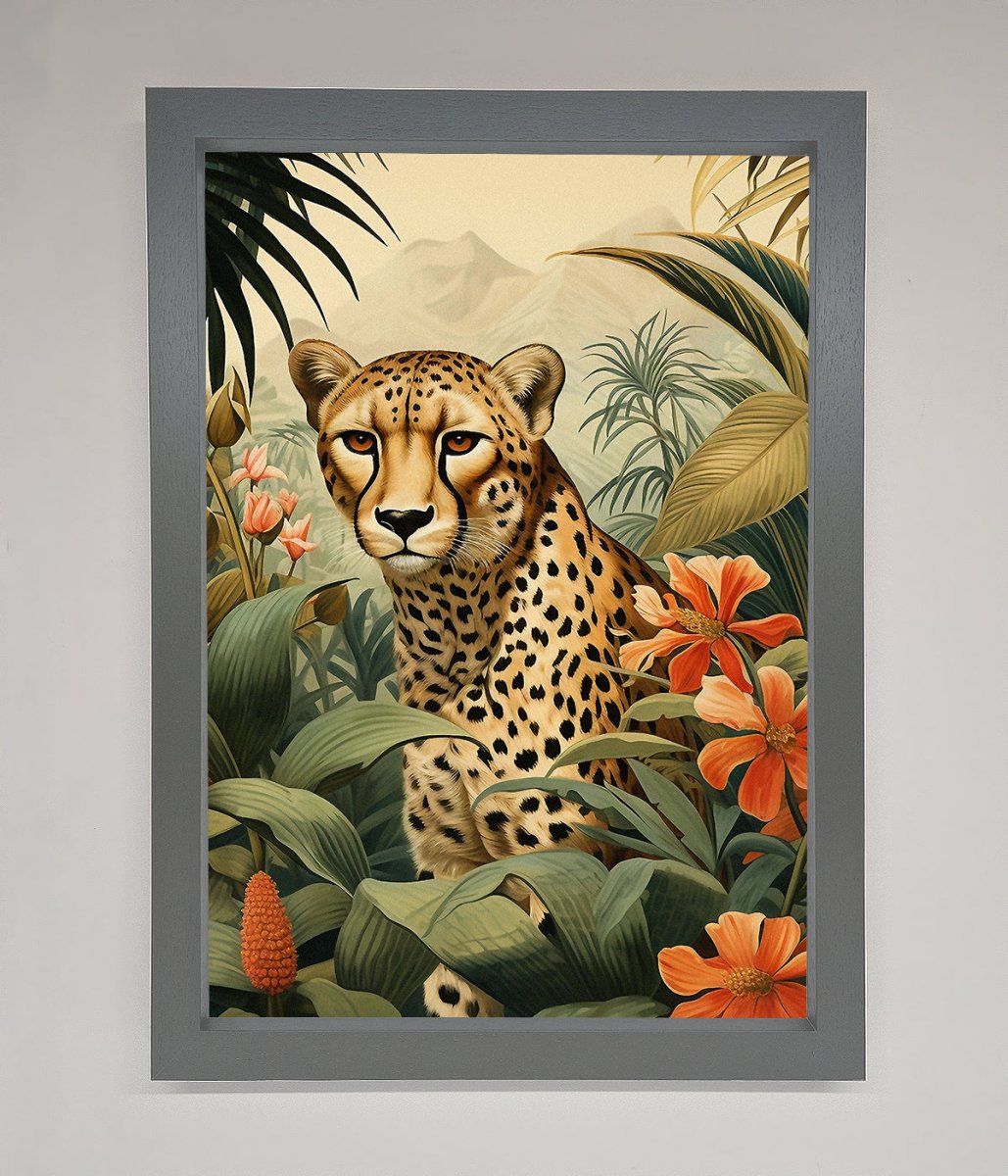 Cheetah In Flowers Framed Wall Art-4
