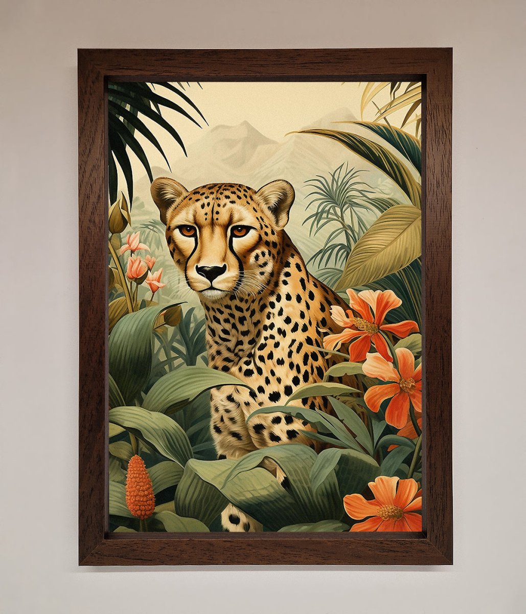 Cheetah In Flowers Framed Wall Art-0
