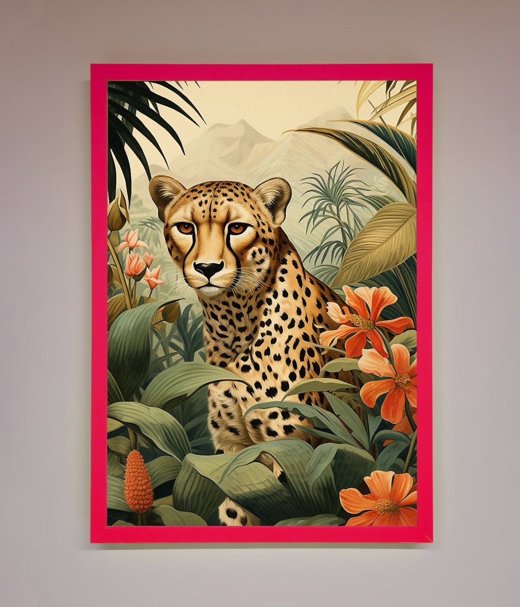 Cheetah In Flowers Framed Wall Art-5