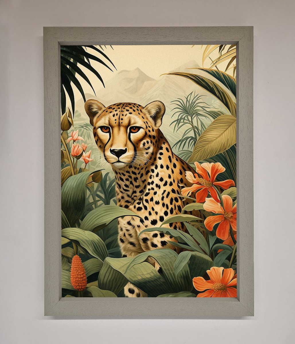 Cheetah In Flowers Framed Wall Art-3