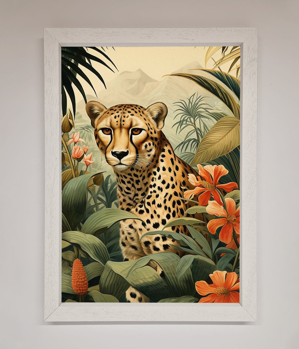 Cheetah In Flowers Framed Wall Art-2