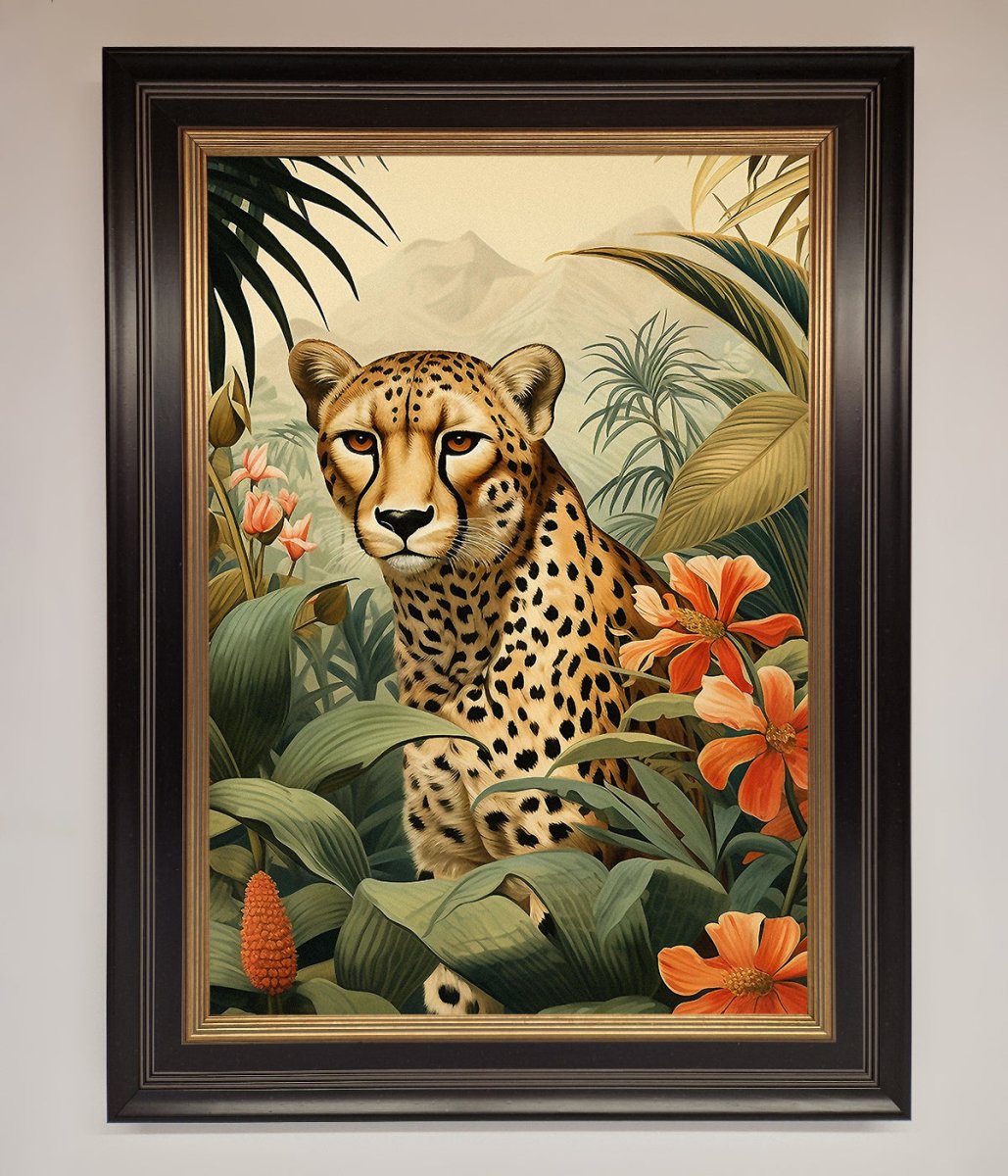 Cheetah In Flowers Framed Wall Art-18