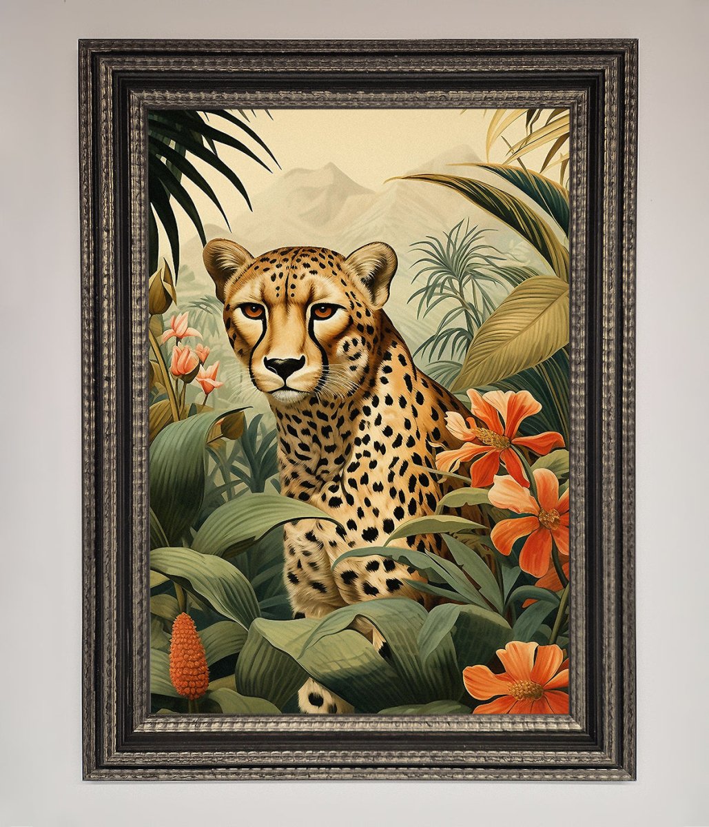 Cheetah In Flowers Framed Wall Art-14