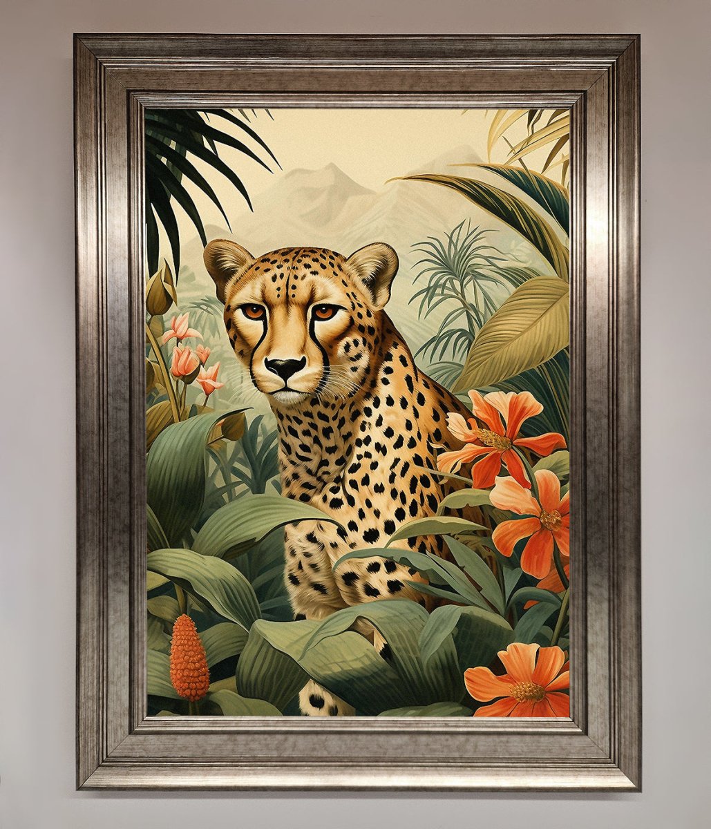 Cheetah In Flowers Framed Wall Art-15
