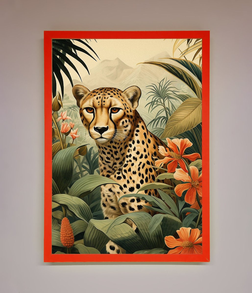 Cheetah In Flowers Framed Wall Art-7