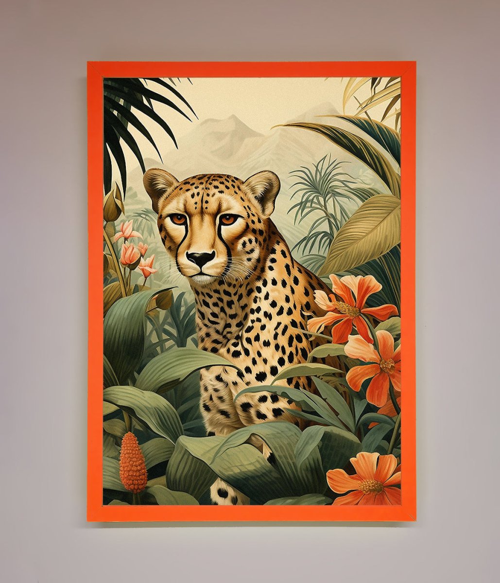 Cheetah In Flowers Framed Wall Art-6